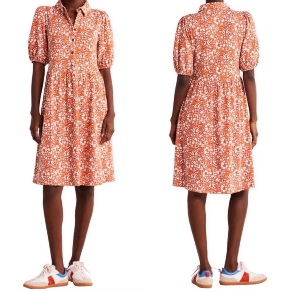 Boden Floral Print Mini Jersey Shirt Dress Short Sleeves Pockets Collar 8R